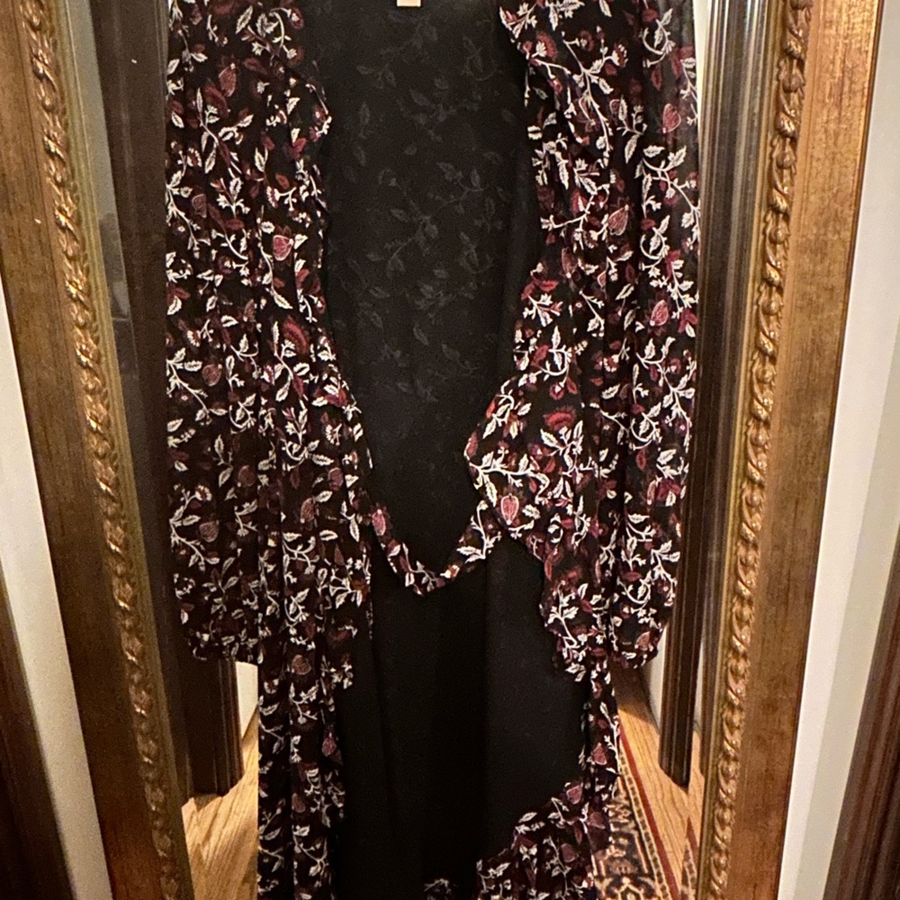 Michael Kors Black Wrap Dress with Red Floral Design